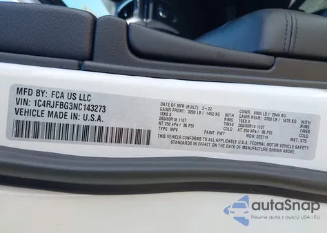 2022 Jeep Grand Cherokee Wk Limited 4X4 z USA, uszkodzony, nr VIN 1C4RJFBG3NC143273